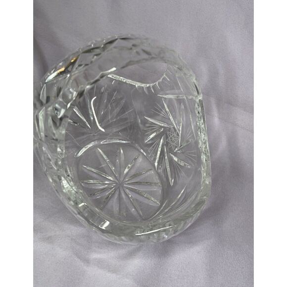 Caesar Bohemia Crystal 6" Hand Cut Basket Czech Republic Etched Whirling Stars - Picture 3 of 4
